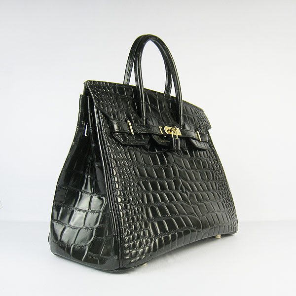 High Quality Fake Hermes Birkin 35CM Max Crocodile Veins Leather Bag Black 6089